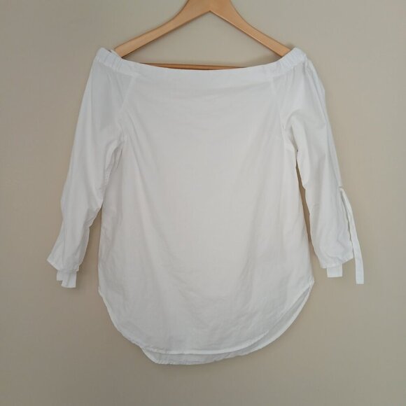 Aritzia Babaton Malik Off Shoulder Blouse Tie Sleeve Cotton White Size XS - Picture 6 of 9